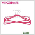 Well-known flocking plastic clothes hanger with notches and bar in deep pink